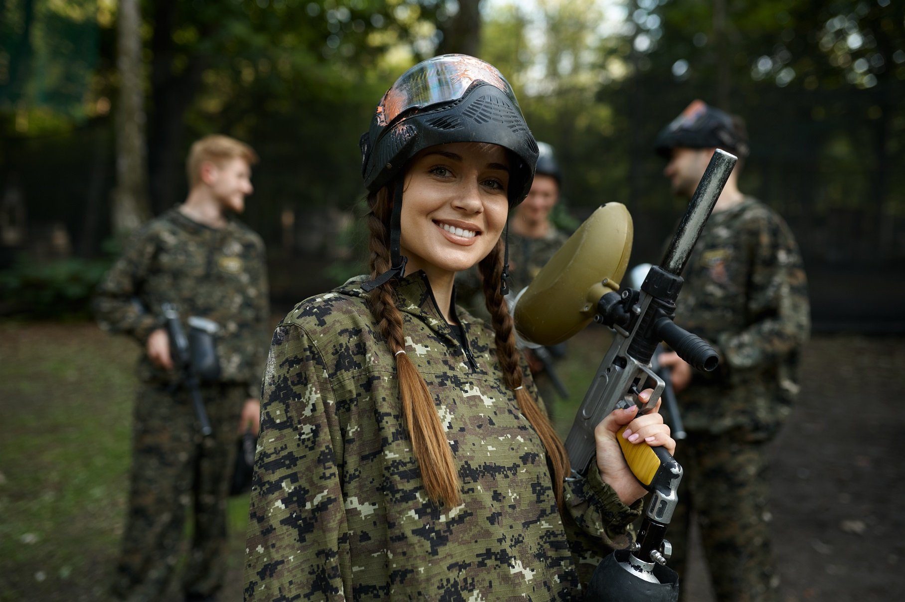 Soldiers Playing Paintball, War In The Forest